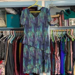 V-neck Asymmetrically Layered Peacock Dress